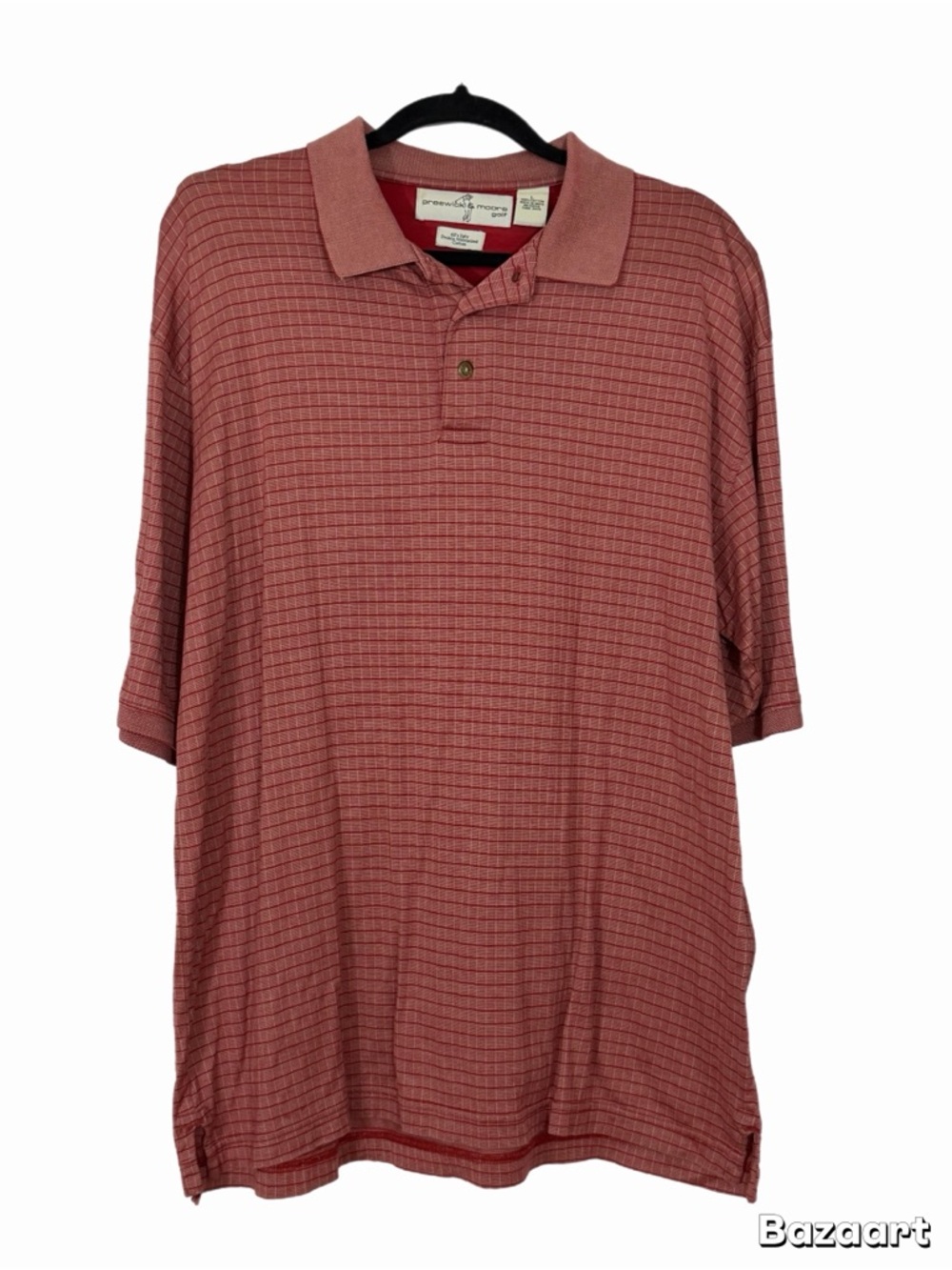 Preswick & Moore Golf Polo Men’s Large Red Striped Short Sleeve Casual Classic - Picture 2 of 5